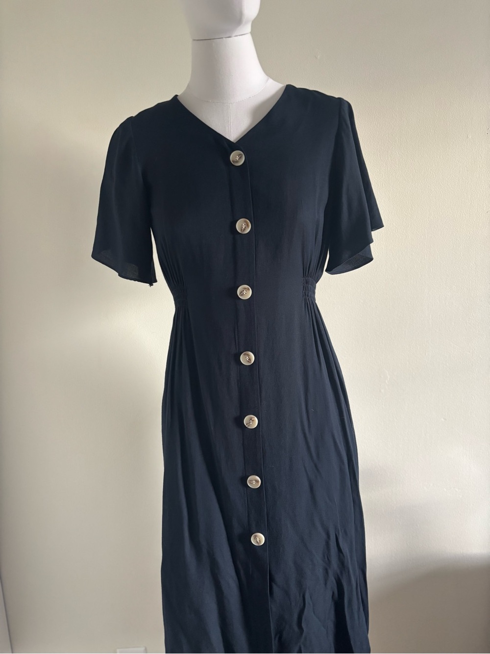 Mixxo Navy Button Front Midi Dress Size S